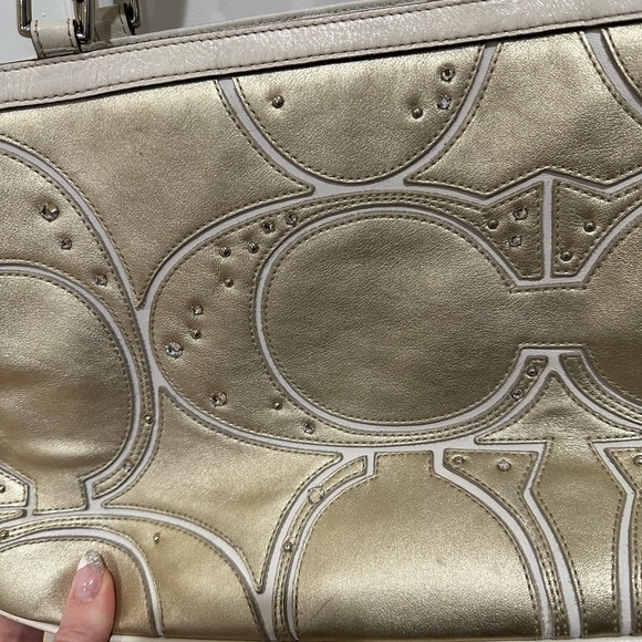 Gold Leather Coach Purse with Rhinestones - Picture 2 of 6